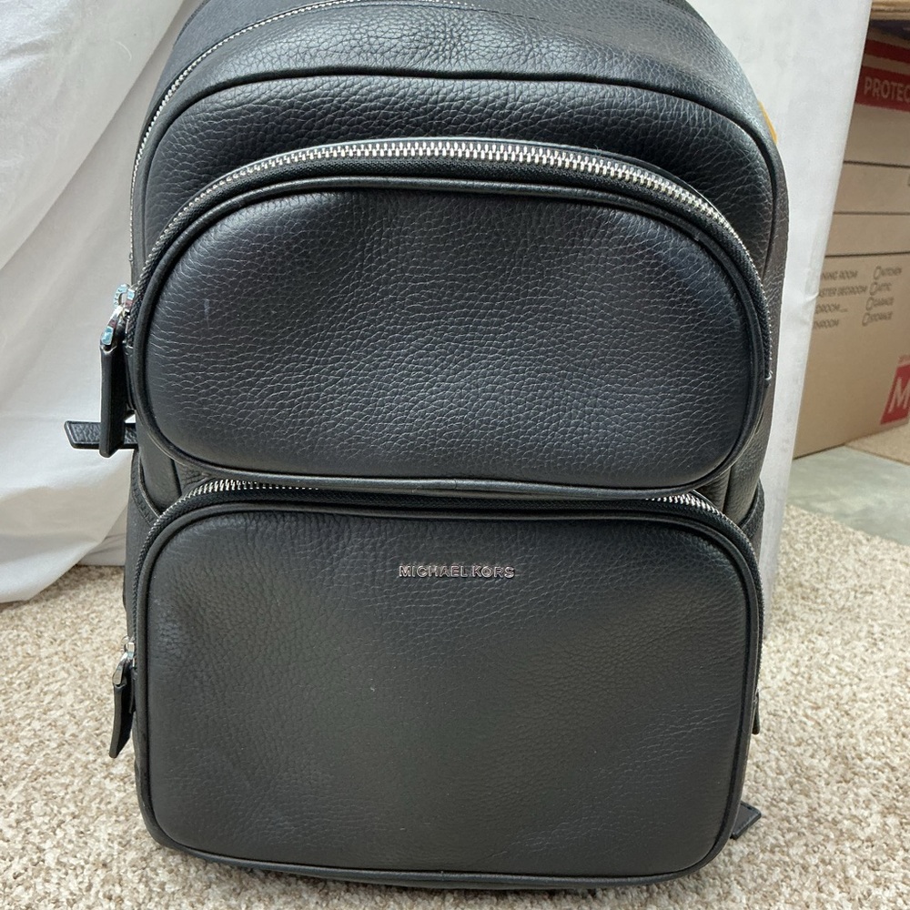 Michael Kors Black Pebbled Leather Multi-Pocket Backpack